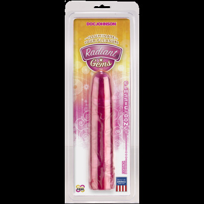 Фалоімітатор Doc Johnson Radiant Gems 8 Inch Fuchsia, діаметр 4,3см, антибактеріальний ПВХ