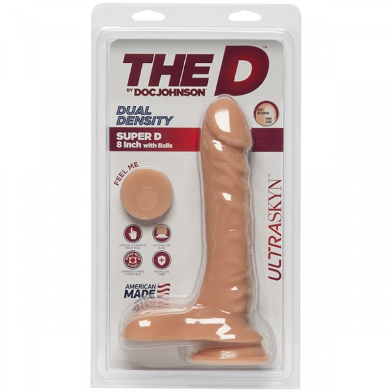 Фалоімітатор Doc Johnson The D - Super D - 8 Inch With Balls - ULTRASKYN, діаметр 5,1 см