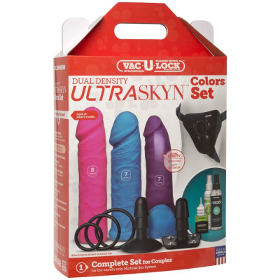 Набір для страпона Doc Johnson Vac-U-Lock Dual Density UltraSKYN Colors Set, діаметр 3х4,5см