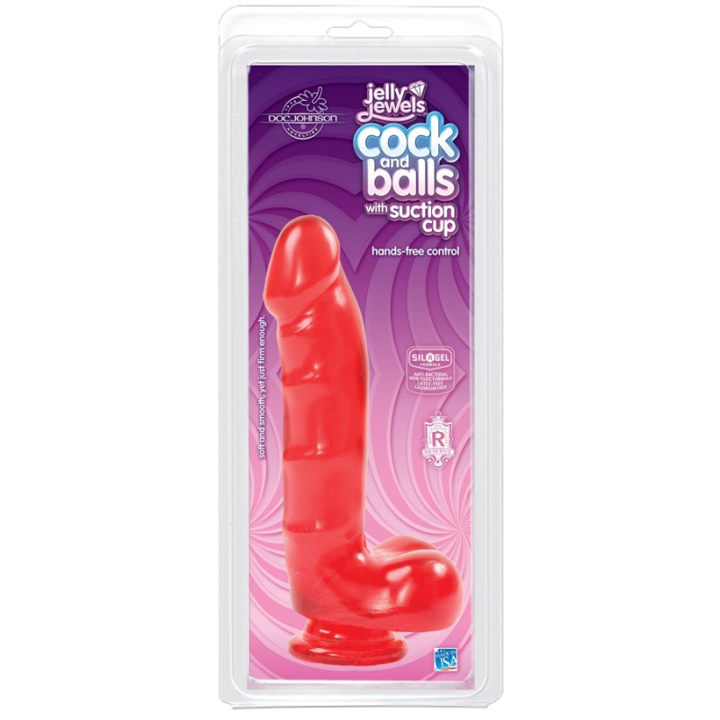 Фалоімітатор Doc Johnson Jelly Jewels Cock and Balls Red, діаметр 3,6см, антибактеріальний ПВХ