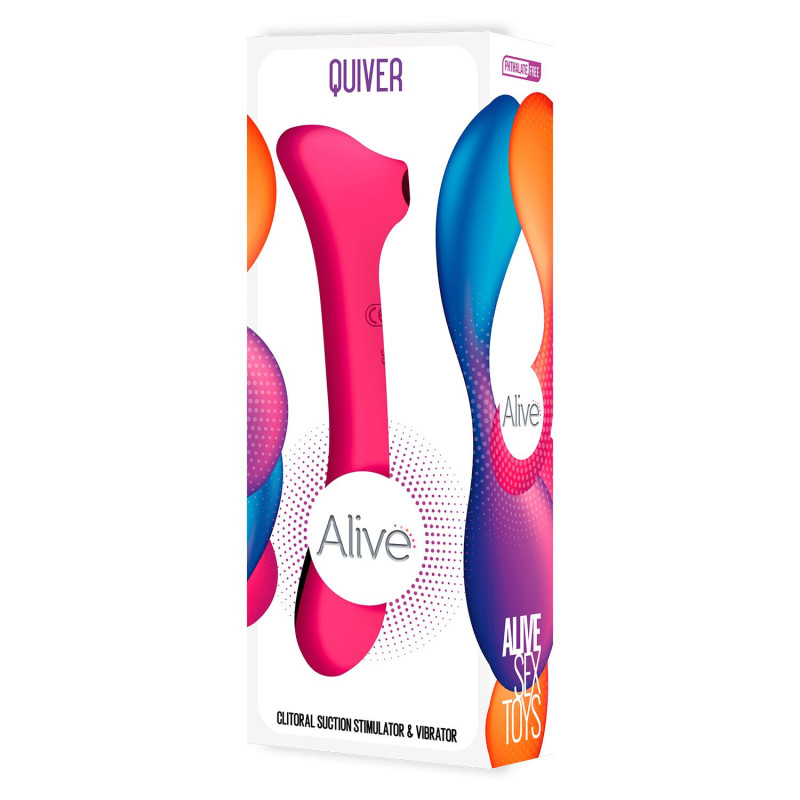 Вібратор та вакуумний кліторальний стимулятор 2 в 1 Alive Quiver Magenta Pink оновлена модель
