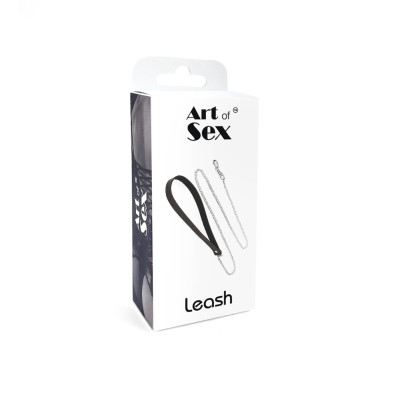 Повідець на ланцюжку з натуральної шкіри Art of Sex - Leash, Чорний