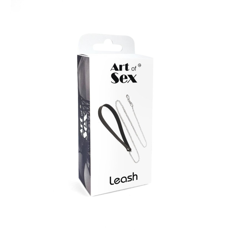 Повідець на ланцюжку з натуральної шкіри Art of Sex - Leash, Чорний