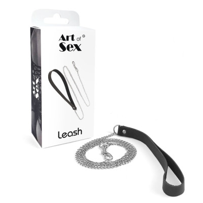 Повідець на ланцюжку з натуральної шкіри Art of Sex - Leash, Чорний