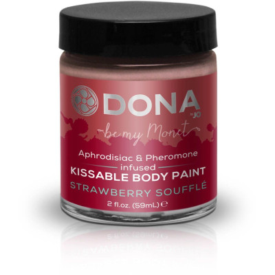 Фарба для тіла Dona Kissable Body Paint - Полуниця SOUFFLE з феромонами і афродизіаками, пензлик