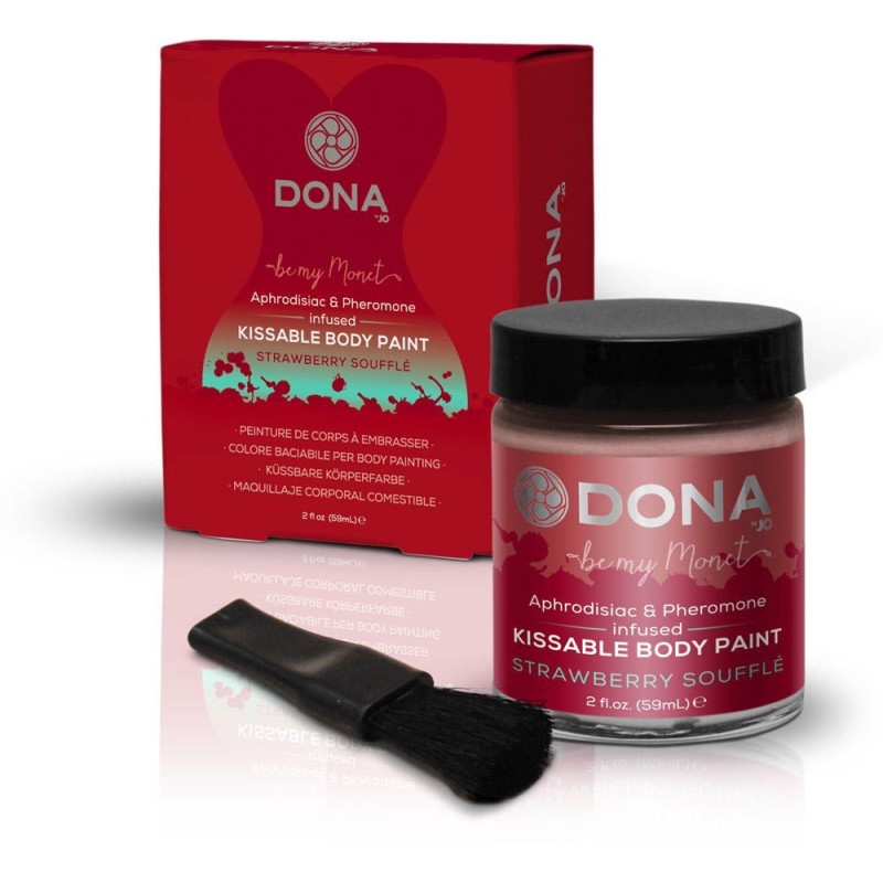 Фарба для тіла Dona Kissable Body Paint - Полуниця SOUFFLE з феромонами і афродизіаками, пензлик