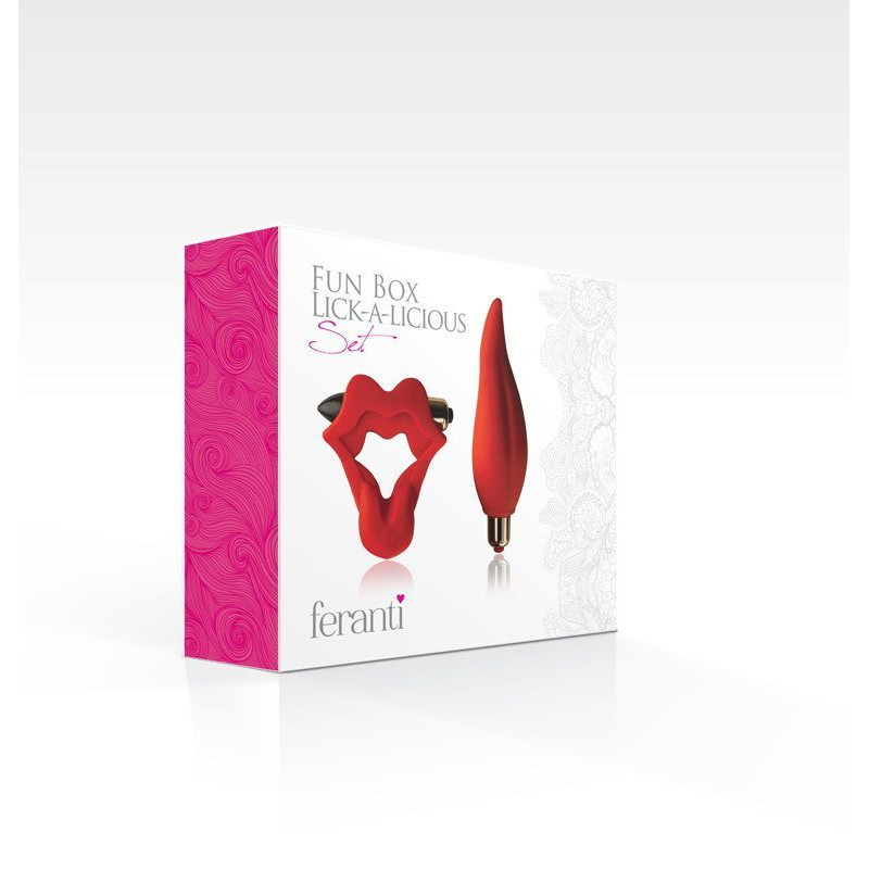 Вібронабір Rocks Off Feranti Fun Box Lick-a-Licious: ерекційне віброкільце і вібратор-язичок