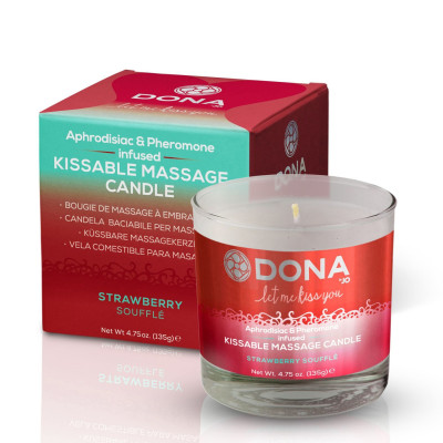 Масажна свічка DONA Kissable Massage Candle Полуниця Souffle (125 мл) з афродизіаками феромонами