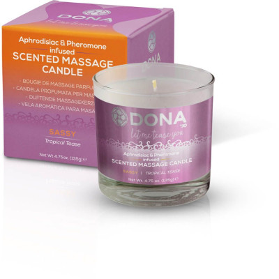 Масажна свічка DONA Scented Massage Candle Tropical Tease SASSY - Тропічні фрукти (135 гр) з феромонами афродизіаками