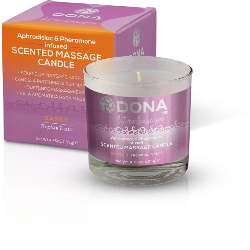 Масажна свічка DONA Scented Massage Candle Tropical Tease SASSY - Тропічні фрукти (135 гр) з феромонами афродизіаками