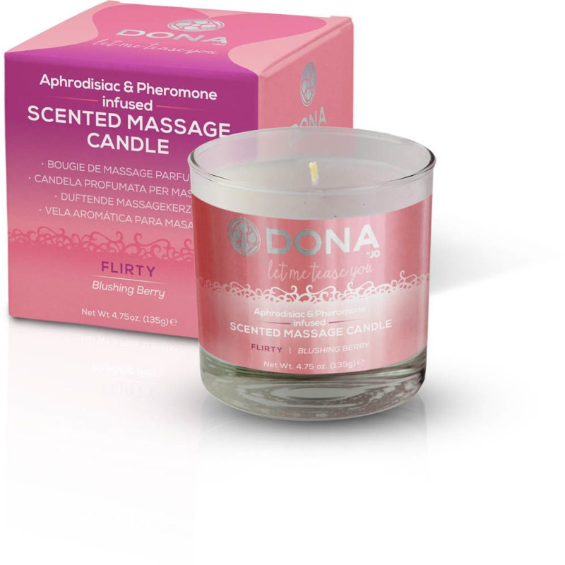Масажна свічка DONA Scented Massage Candle Blushing Berry FLIRTY - Ягоди (135гр) з феромонами афродизіаками