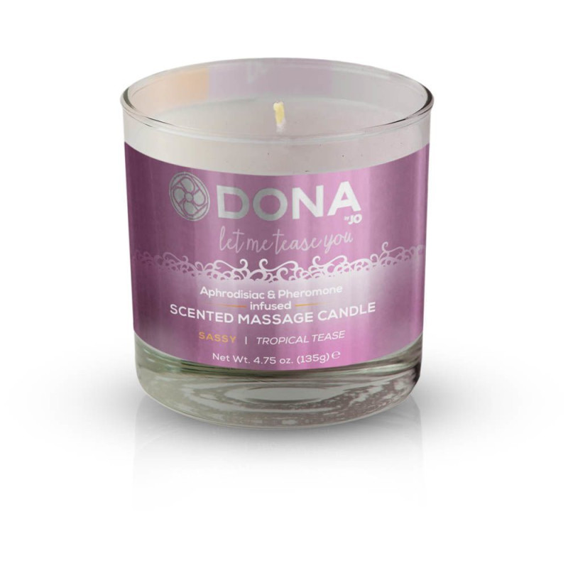 Масажна свічка DONA Scented Massage Candle Tropical Tease SASSY - Тропічні фрукти (135 гр) з феромонами афродизіаками