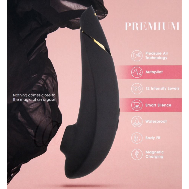 Вакуумний кліторальний стимулятор Womanizer Premium, чорний