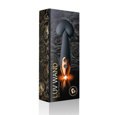 Вібромасажер Rocks Off LUV Wand Black у вигляді серця, LED платтясвічування, водостійкий, акумулятор