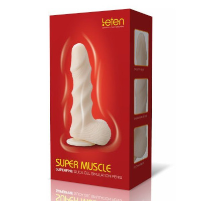 Фалоімітатор з присоскою Leten Super Muscle Large, діаметр 4 см, ТПЕ, ніжний на дотик, рельєфний