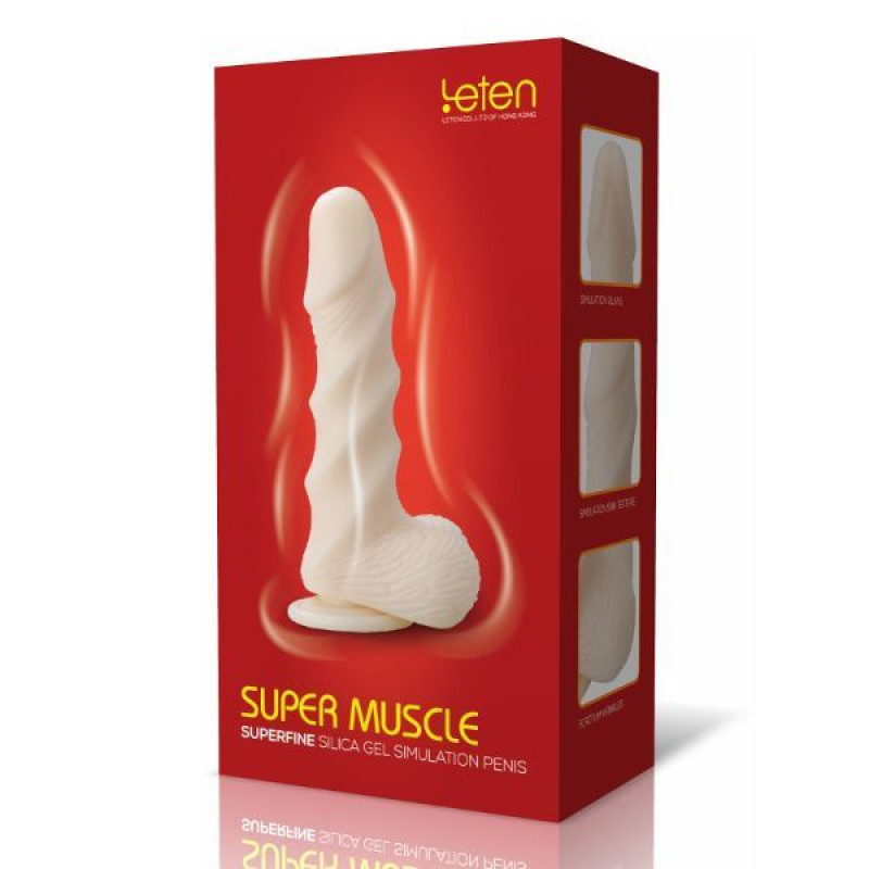 Фалоімітатор з присоскою Leten Super Muscle Large, діаметр 4 см, ТПЕ, ніжний на дотик, рельєфний