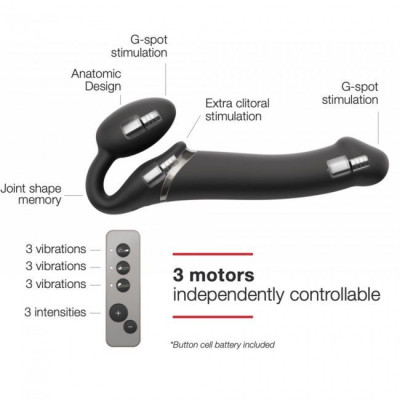 Безремневий страпон з вібрацією Strap-On-Me Vibrating Black L (пом'ята упаковка)