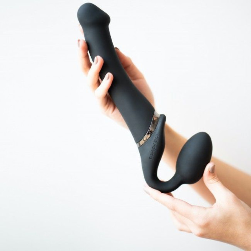 Безремневий страпон з вібрацією Strap-On-Me Vibrating Black L (пом'ята упаковка)