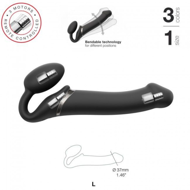 Безремневий страпон з вібрацією Strap-On-Me Vibrating Black L (пом'ята упаковка)