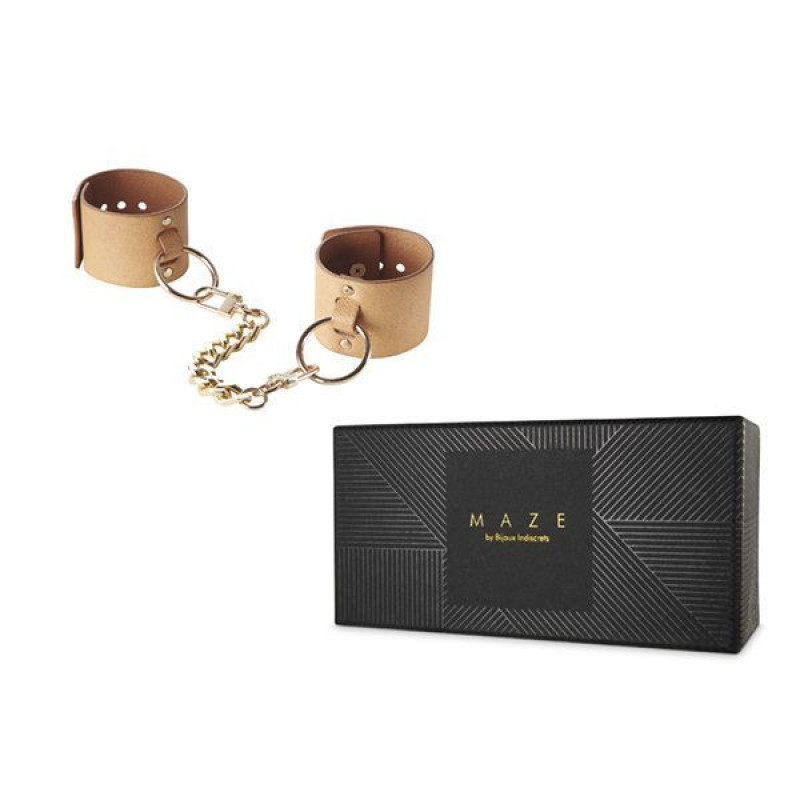 Наручники Bijoux Indiscrets MAZE - Wide Cuffs Brown, екошкіра, стильні браслети, подарункова упаковка
