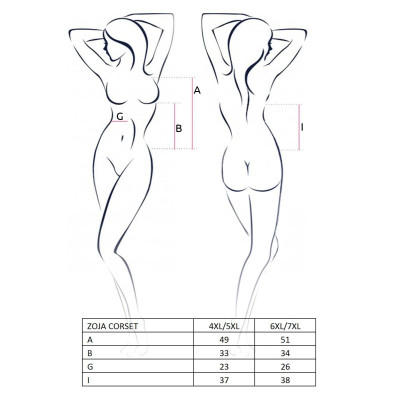 Корсет з пажами ZOJA CORSET black 6XL/7XL - Passion, трусики, шнурівка