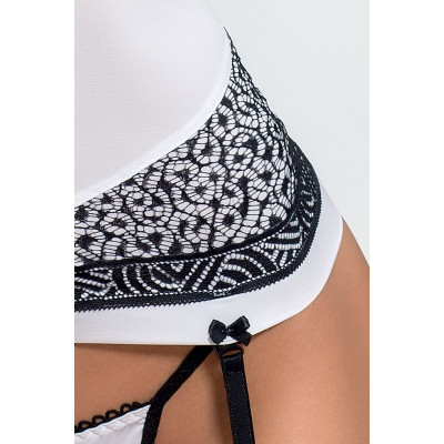 Корсет з пажами SUELO CORSET white S/M - Passion Exclusive, трусики, шнурівка