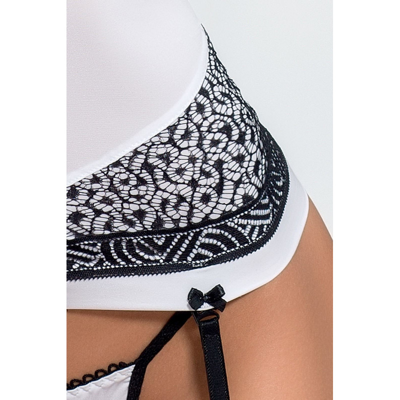 Корсет з пажами SUELO CORSET white S/M - Passion Exclusive, трусики, шнурівка