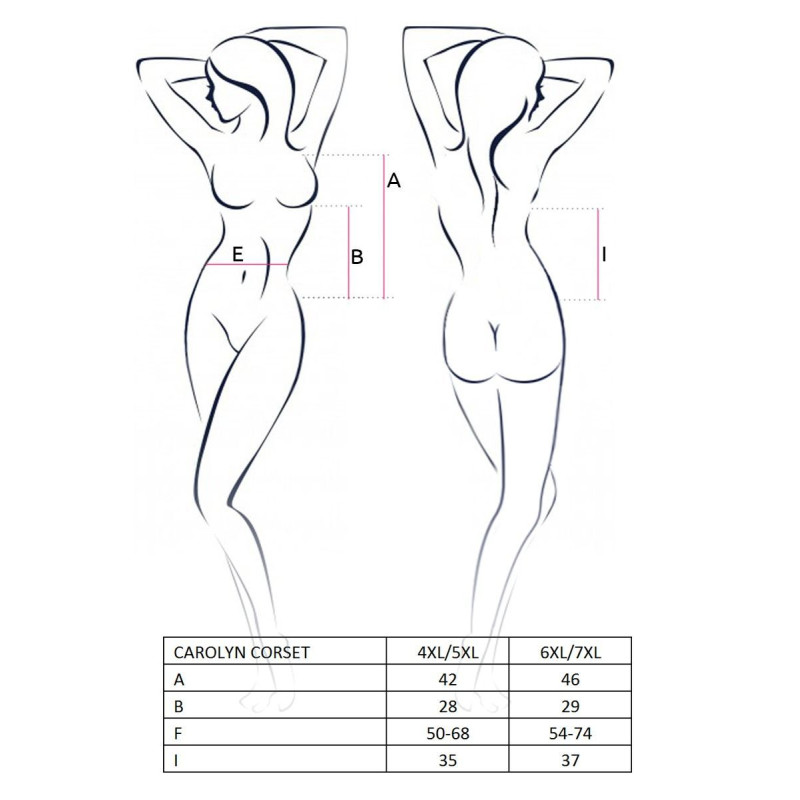 Корсет з пажами CAROLYN CORSET black 6XL/7XL - Passion: шнурівка, трусики