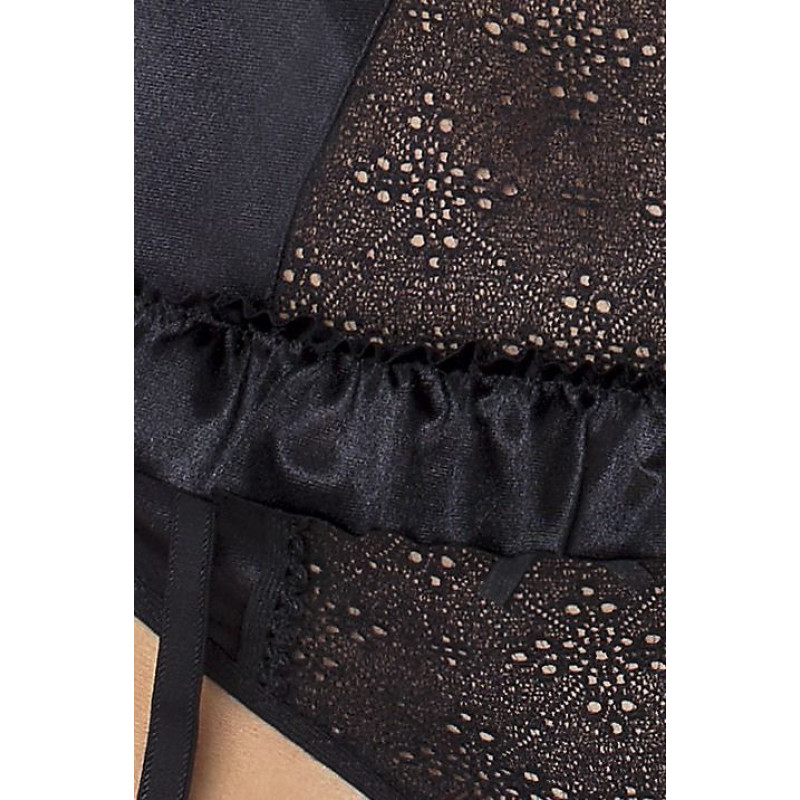 Корсет з пажами CAROLYN CORSET black 6XL/7XL - Passion: шнурівка, трусики