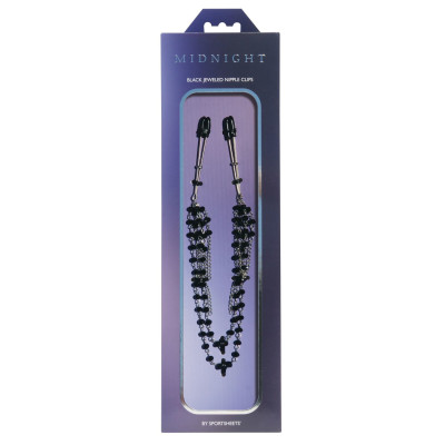 Прикраса ланцюжок з зажимами для сосків Sportsheets Midnight Black Jeweled Nipple Clips