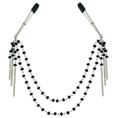 Прикраса ланцюжок з зажимами для сосків Sportsheets Midnight Black Jeweled Nipple Clips