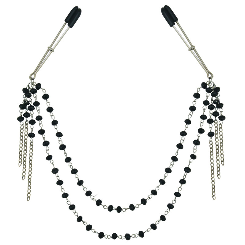 Прикраса ланцюжок з зажимами для сосків Sportsheets Midnight Black Jeweled Nipple Clips