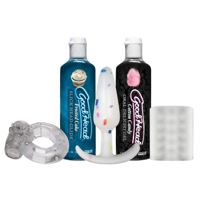 Набір Doc Johnson GoodHead - Party Pack (5 шт) (2 оральні гелі, ерекційне кільце, анальна пробка та мастурбатор)