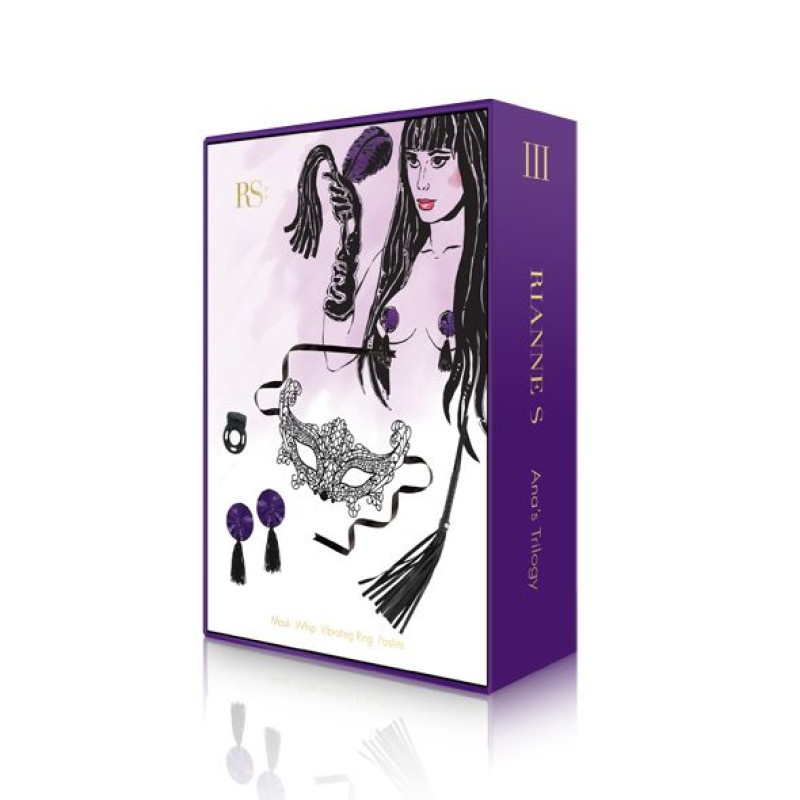 Подарунковий набір RIANNE S Ana's Trilogy Set III: ерекційне кільце, ажурна маска, пестіс, батіг