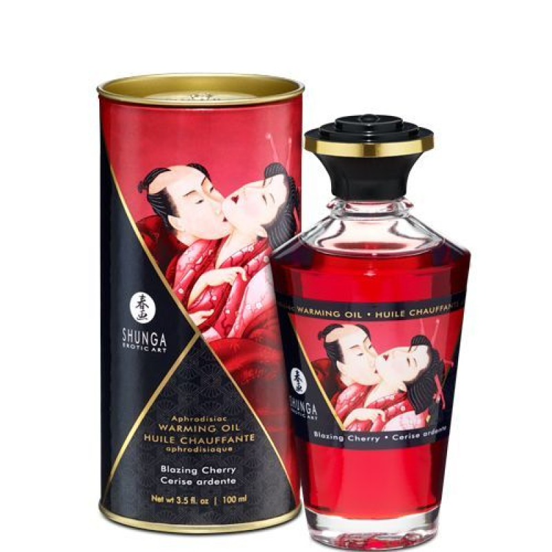Їстівне розігріваюче масло Shunga Aphrodisiac Warming Oil - Палаюча вишня, що палає (100 мл) без цукру, смачний