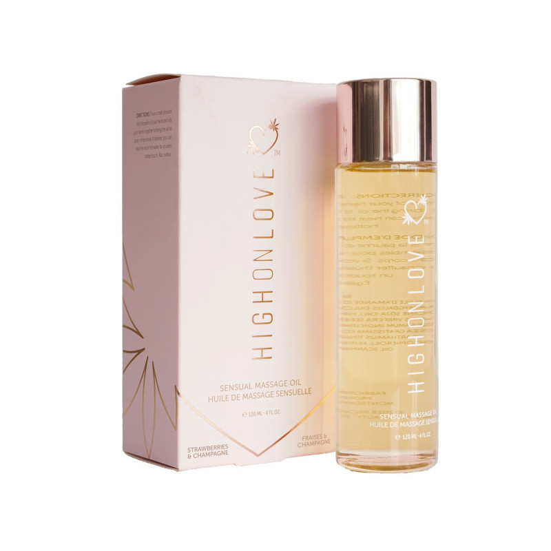 Масажне масло HighOnLove Massage Oil - Полуниця & Champagne (120 мл) з маслом насіння конопель