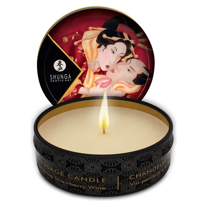 Масажна свічка Shunga Mini Massage Candle - Полуничне шампанське (30 мл) з афродизіаками