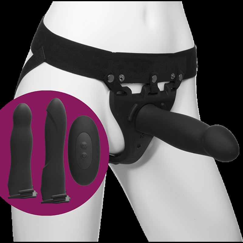 Набір для страпона з вібрацією Doc Johnson Body Extensions - BE Naughty - Black (пом'ята упаковка)