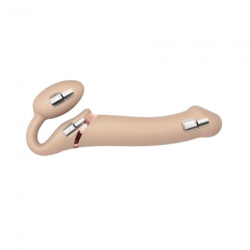 Безремневой страпон с вибрацией Strap-On-Me Vibrating Flesh L (мятая упаковка)