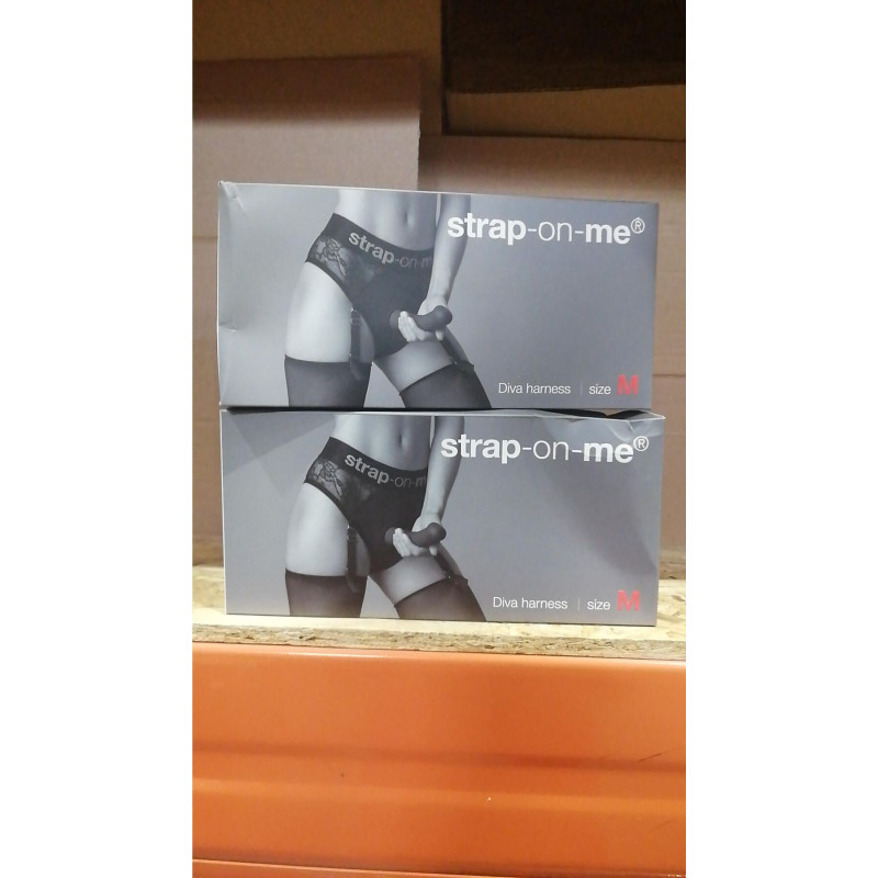 Мереживні труси для страпона з підв'язками для панчіх Strap-On-Me DIVA HARNESS - M (пом'ята упаковка)
