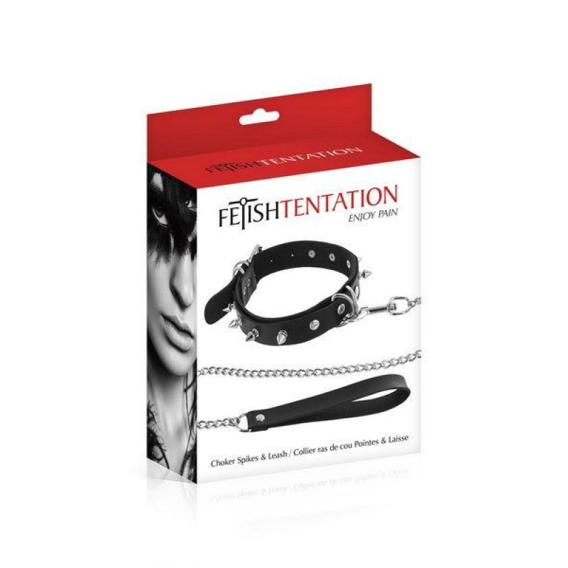 Нашийник з шипами і з повідцем Fetish Tentation Spikes and Leash (пом'ята упаковка)
