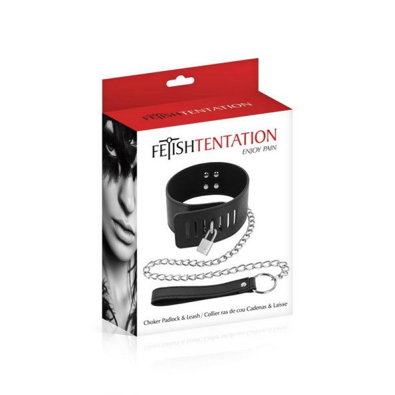 Нашийник з повідцем Fetish Tentation Padlock and Leash (пом'ята упаковка)