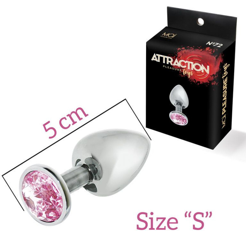Металева анальна пробка з рожевим кристалом MAI Attraction Toys №72, довжина 5см, діаметр 2,5 см