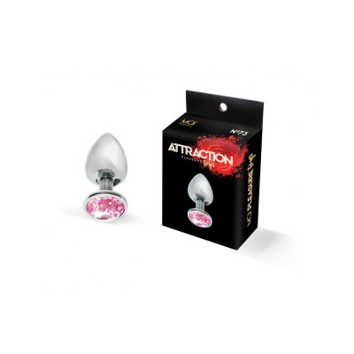 Металева анальна пробка з рожевим кристалом MAI Attraction Toys №73, довжина 8см, діаметр 3 см