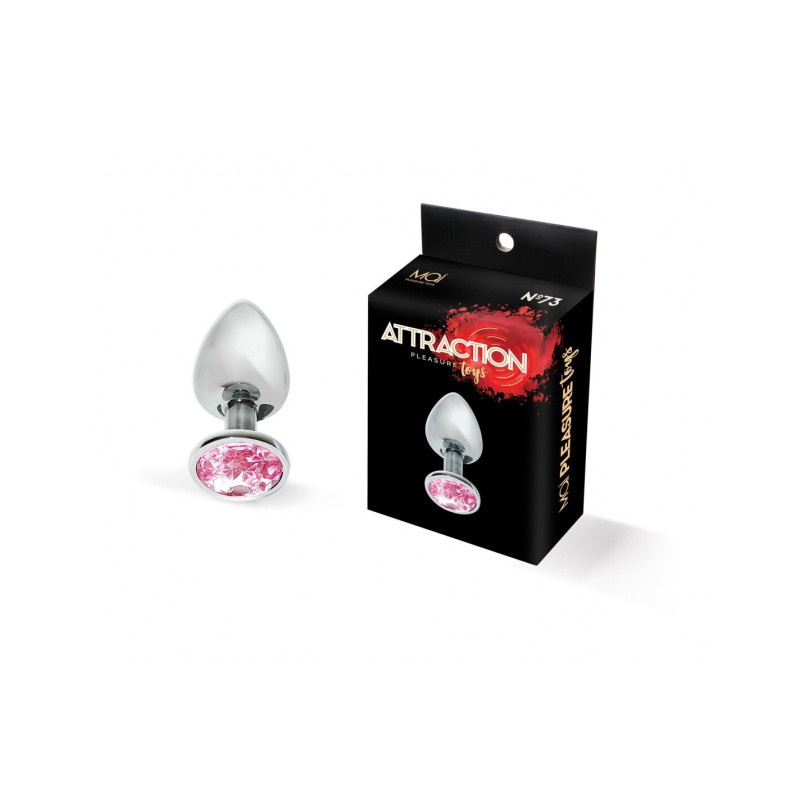 Металева анальна пробка з рожевим кристалом MAI Attraction Toys №73, довжина 8см, діаметр 3 см