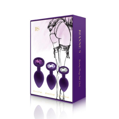 Набір анальних пробок з кристалом Rianne S: Booty Plug Set Purple, діаметр 2,7см, 3,5см, 4,1см
