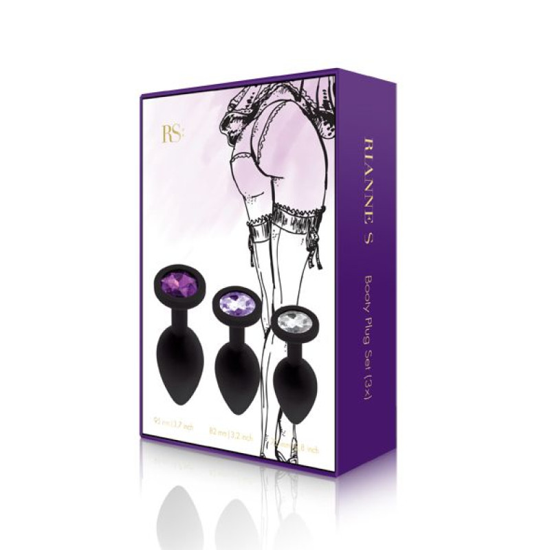 Набір анальних пробок з кристалом Rianne S: Booty Plug Set Black, діаметр 2,7см, 3,5см, 4,1см
