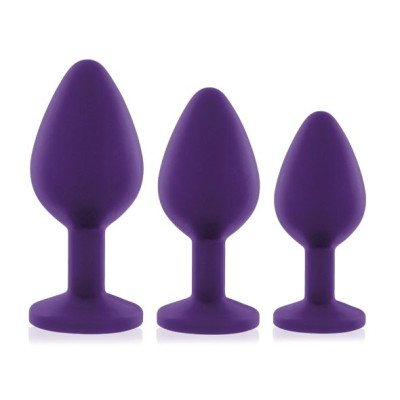 Набір анальних пробок з кристалом Rianne S: Booty Plug Set Purple, діаметр 2,7см, 3,5см, 4,1см