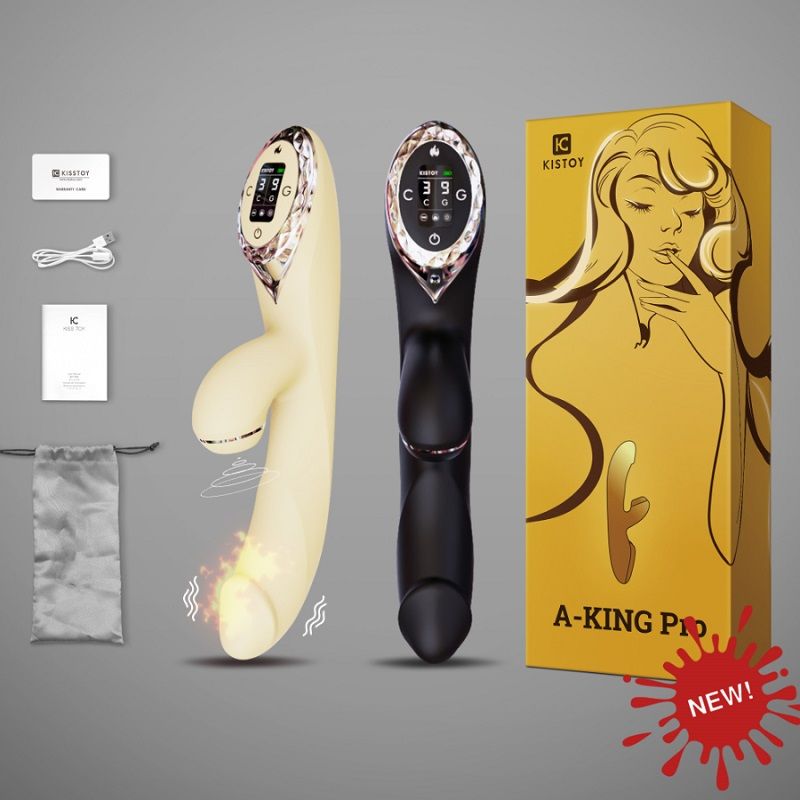 Вакуумний вібратор-кролик з підігрівом KISSTOY A-King Pro Black, з LED-екраном