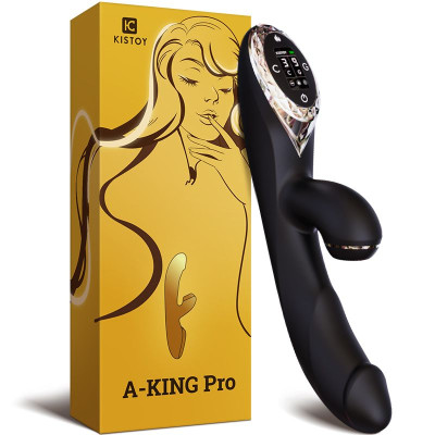Вакуумний вібратор-кролик з підігрівом KISSTOY A-King Pro Black, з LED-екраном
